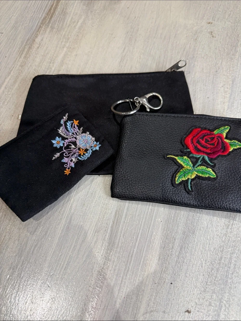 Vintage Pouch Set. flowered, Sequins, Rose